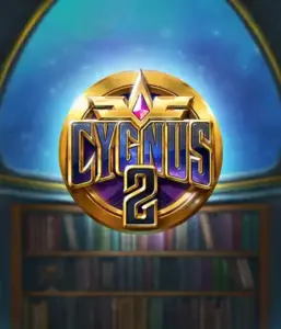 Experience the captivating artwork of Cygnus 2 Slot by ELK Studios, highlighting a spectacular logo with a vibrant design in purple and gold. With a backdrop of a mystical library setting, this graphic conjures the theme of adventure and mystery. 