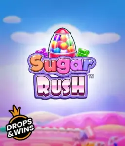 Enjoy the colorful world of Sugar Rush by Pragmatic Play, featuring a vibrant candy dispenser set against a whimsical candy landscape. This image portrays the playfulness of the slot, adorned with bright candies and engaging typography. Ideal for candy lovers, offering hours of fun. 